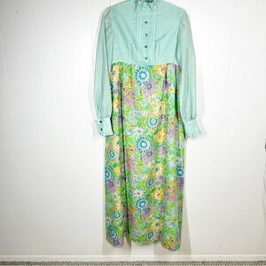 VTG Lora Lee Lucas Long Sleeve Floral Modest Maxi Dress *FLAWS*  Small